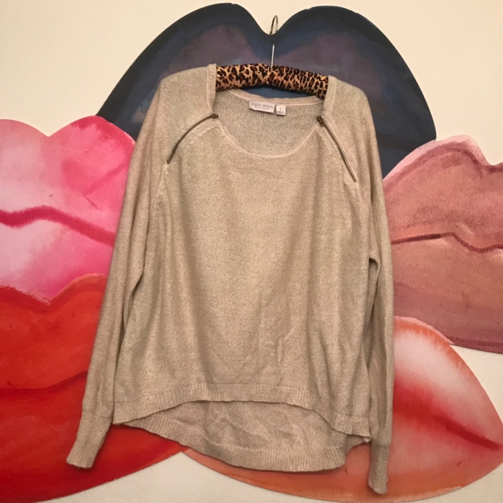 Tan Sweater w Gold Accents and Zippers